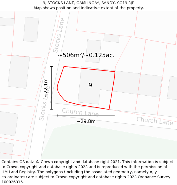 9, STOCKS LANE, GAMLINGAY, SANDY, SG19 3JP: Plot and title map