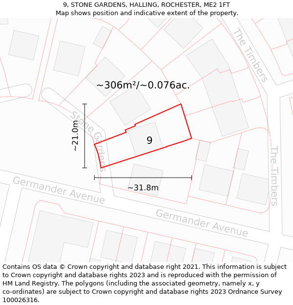 9, STONE GARDENS, HALLING, ROCHESTER, ME2 1FT: Plot and title map