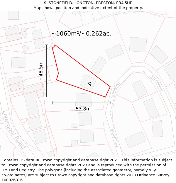 9, STONEFIELD, LONGTON, PRESTON, PR4 5HP: Plot and title map