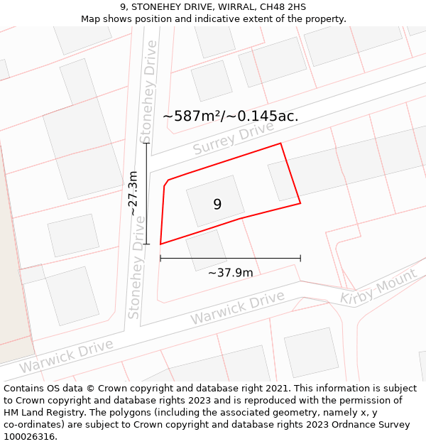 9, STONEHEY DRIVE, WIRRAL, CH48 2HS: Plot and title map