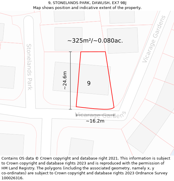 9, STONELANDS PARK, DAWLISH, EX7 9BJ: Plot and title map