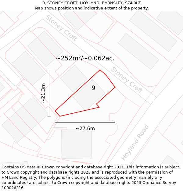 9, STONEY CROFT, HOYLAND, BARNSLEY, S74 0LZ: Plot and title map