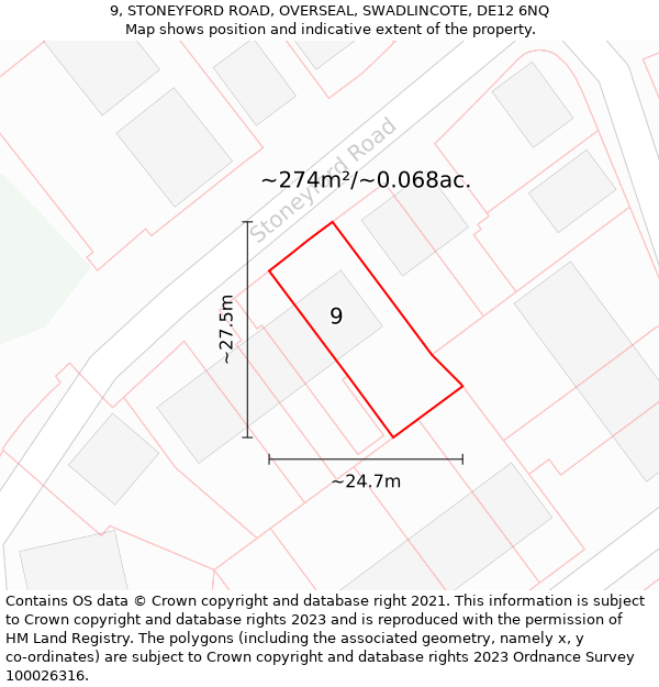 9, STONEYFORD ROAD, OVERSEAL, SWADLINCOTE, DE12 6NQ: Plot and title map