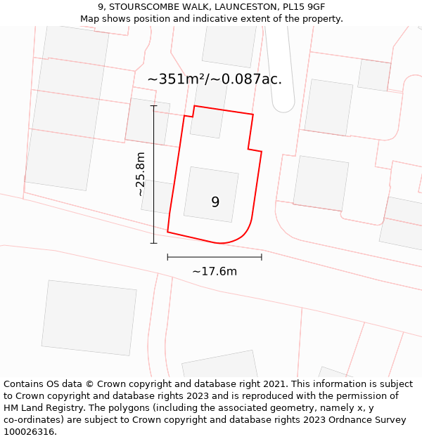 9, STOURSCOMBE WALK, LAUNCESTON, PL15 9GF: Plot and title map