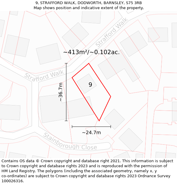 9, STRAFFORD WALK, DODWORTH, BARNSLEY, S75 3RB: Plot and title map