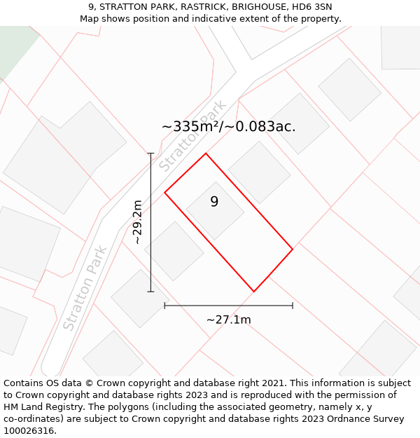 9, STRATTON PARK, RASTRICK, BRIGHOUSE, HD6 3SN: Plot and title map