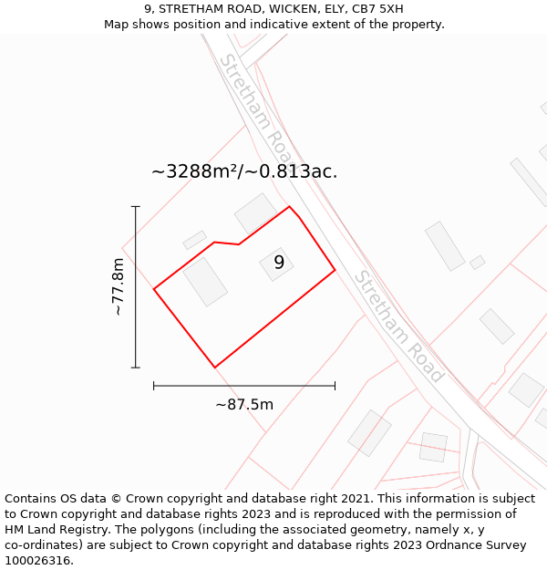 9, STRETHAM ROAD, WICKEN, ELY, CB7 5XH: Plot and title map