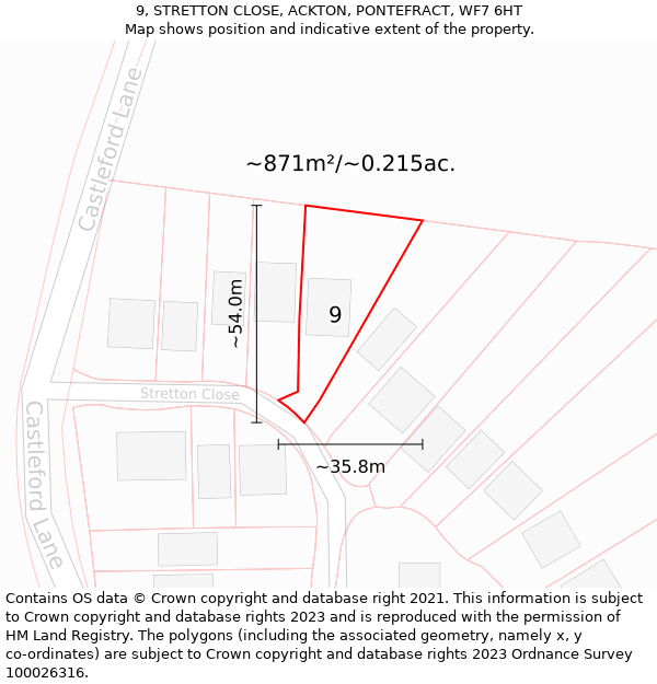 9, STRETTON CLOSE, ACKTON, PONTEFRACT, WF7 6HT: Plot and title map