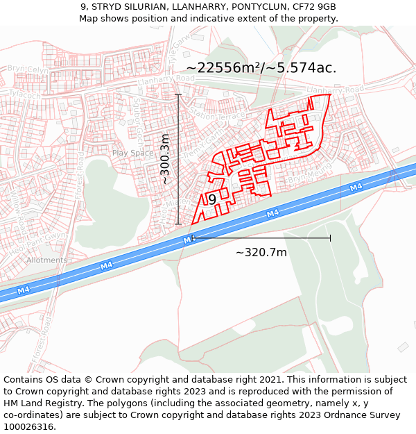 9, STRYD SILURIAN, LLANHARRY, PONTYCLUN, CF72 9GB: Plot and title map