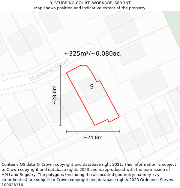 9, STUBBING COURT, WORKSOP, S80 1NT: Plot and title map