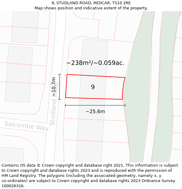 9, STUDLAND ROAD, REDCAR, TS10 2RE: Plot and title map