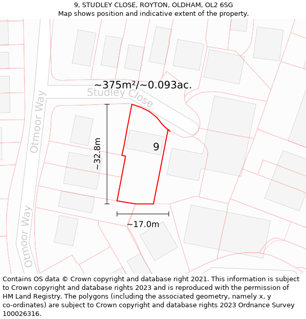 9, STUDLEY CLOSE, ROYTON, OLDHAM, OL2 6SG: Plot and title map