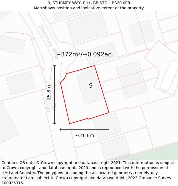 9, STURMEY WAY, PILL, BRISTOL, BS20 0ER: Plot and title map