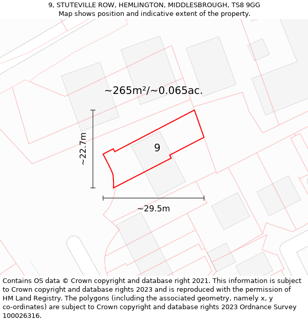 9, STUTEVILLE ROW, HEMLINGTON, MIDDLESBROUGH, TS8 9GG: Plot and title map