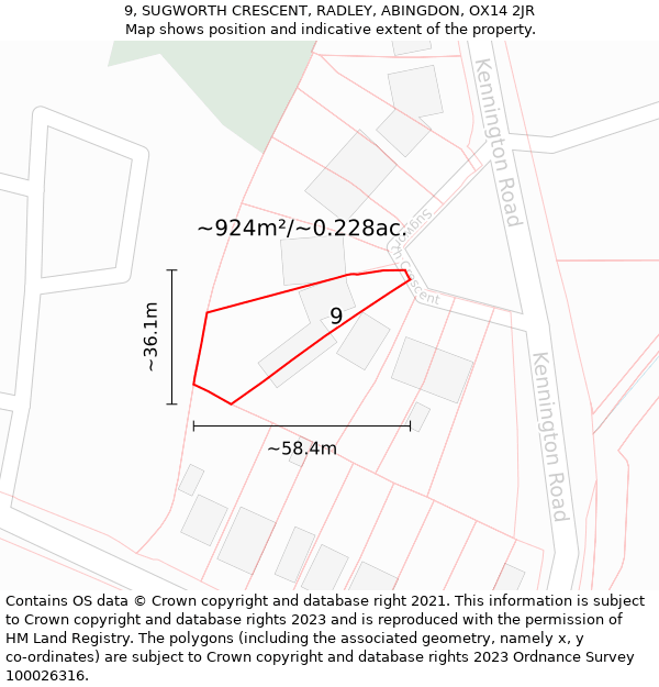 9, SUGWORTH CRESCENT, RADLEY, ABINGDON, OX14 2JR: Plot and title map