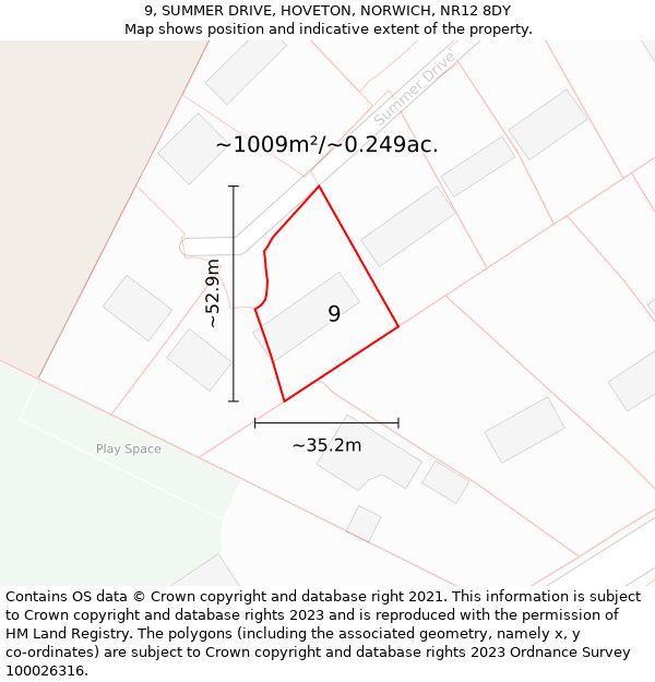 9, SUMMER DRIVE, HOVETON, NORWICH, NR12 8DY: Plot and title map