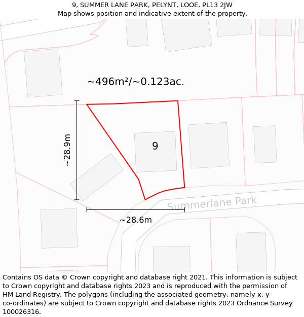 9, SUMMER LANE PARK, PELYNT, LOOE, PL13 2JW: Plot and title map