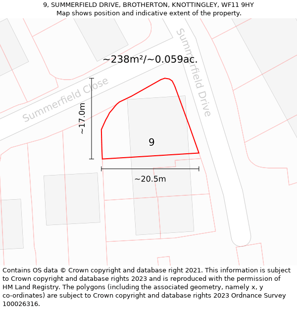 9, SUMMERFIELD DRIVE, BROTHERTON, KNOTTINGLEY, WF11 9HY: Plot and title map