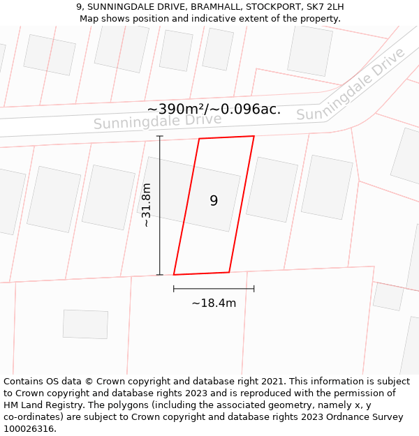 9, SUNNINGDALE DRIVE, BRAMHALL, STOCKPORT, SK7 2LH: Plot and title map