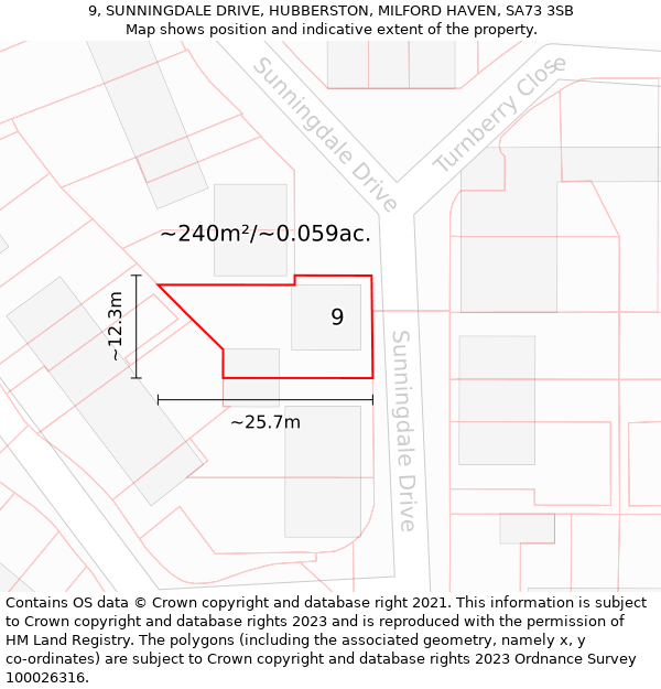 9, SUNNINGDALE DRIVE, HUBBERSTON, MILFORD HAVEN, SA73 3SB: Plot and title map