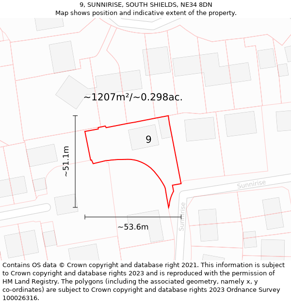 9, SUNNIRISE, SOUTH SHIELDS, NE34 8DN: Plot and title map
