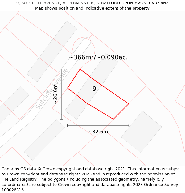 9, SUTCLIFFE AVENUE, ALDERMINSTER, STRATFORD-UPON-AVON, CV37 8NZ: Plot and title map