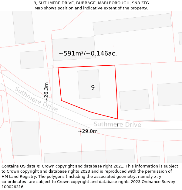 9, SUTHMERE DRIVE, BURBAGE, MARLBOROUGH, SN8 3TG: Plot and title map