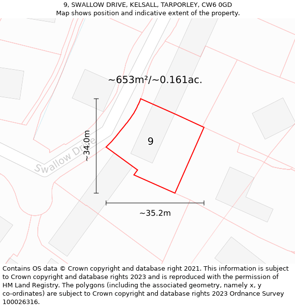 9, SWALLOW DRIVE, KELSALL, TARPORLEY, CW6 0GD: Plot and title map