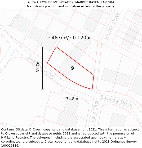 9, SWALLOW DRIVE, WRAGBY, MARKET RASEN, LN8 5BA: Plot and title map