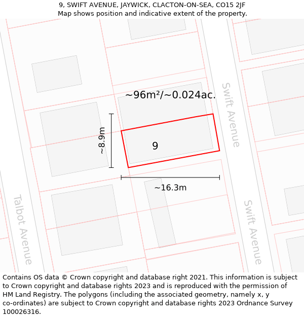 9, SWIFT AVENUE, JAYWICK, CLACTON-ON-SEA, CO15 2JF: Plot and title map