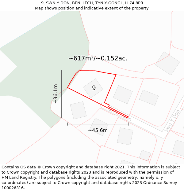 9, SWN Y DON, BENLLECH, TYN-Y-GONGL, LL74 8PR: Plot and title map