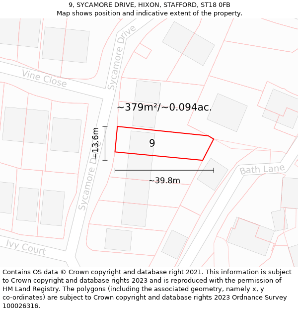 9, SYCAMORE DRIVE, HIXON, STAFFORD, ST18 0FB: Plot and title map