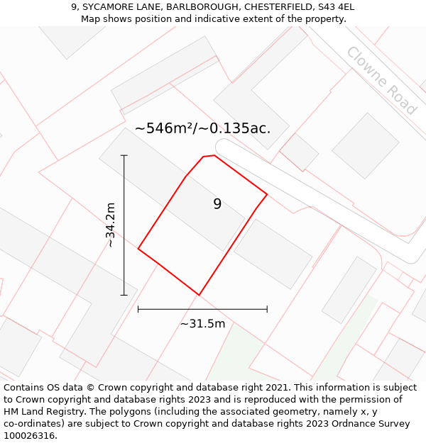 9, SYCAMORE LANE, BARLBOROUGH, CHESTERFIELD, S43 4EL: Plot and title map