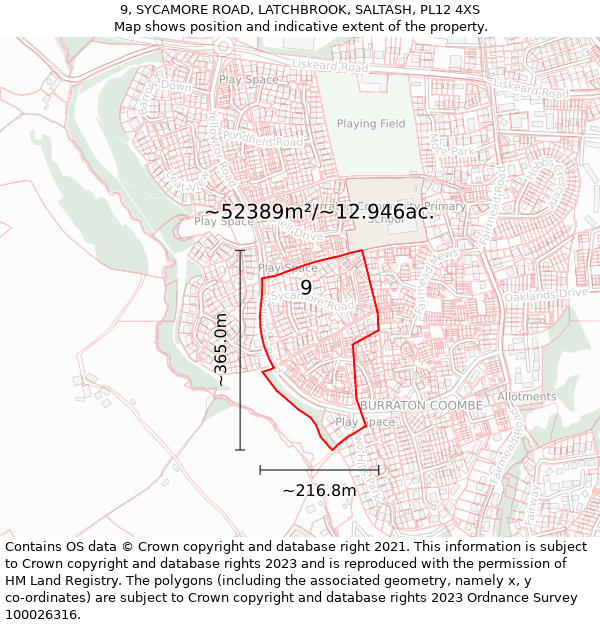 9, SYCAMORE ROAD, LATCHBROOK, SALTASH, PL12 4XS: Plot and title map