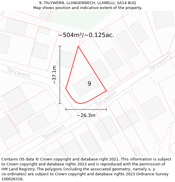 9, TALYWERN, LLANGENNECH, LLANELLI, SA14 8UQ: Plot and title map