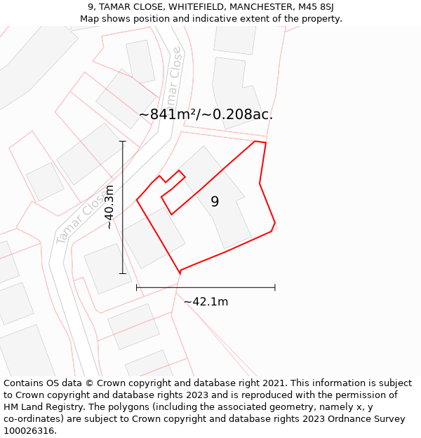 9, TAMAR CLOSE, WHITEFIELD, MANCHESTER, M45 8SJ: Plot and title map