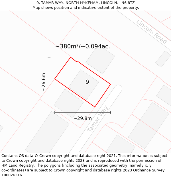 9, TAMAR WAY, NORTH HYKEHAM, LINCOLN, LN6 8TZ: Plot and title map