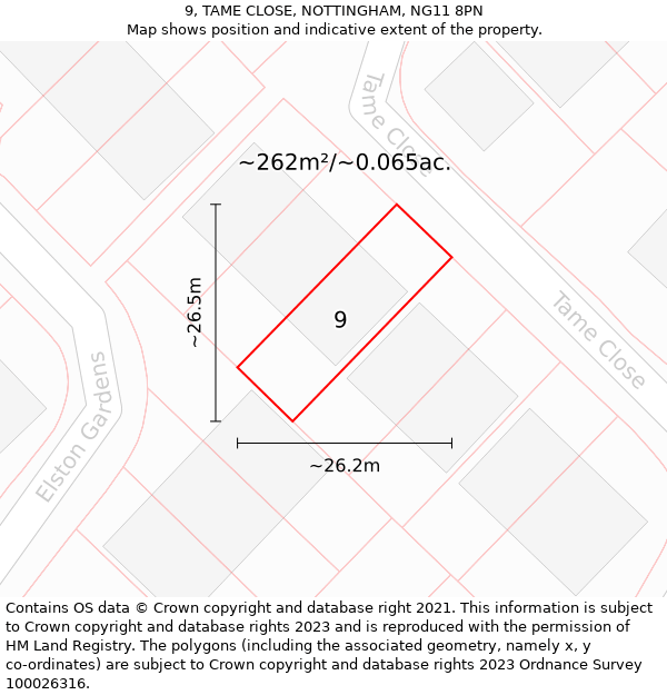 9, TAME CLOSE, NOTTINGHAM, NG11 8PN: Plot and title map