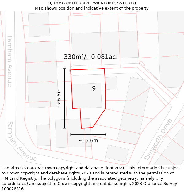 9, TAMWORTH DRIVE, WICKFORD, SS11 7FQ: Plot and title map