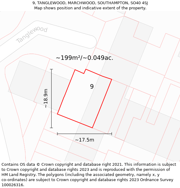 9, TANGLEWOOD, MARCHWOOD, SOUTHAMPTON, SO40 4SJ: Plot and title map