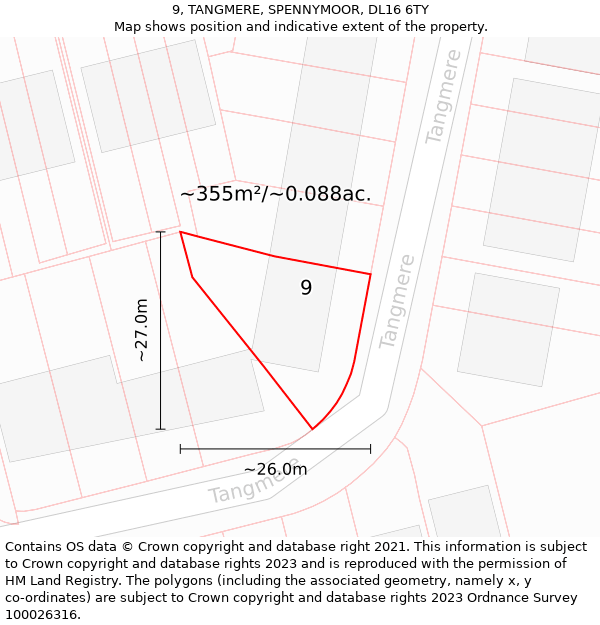 9, TANGMERE, SPENNYMOOR, DL16 6TY: Plot and title map
