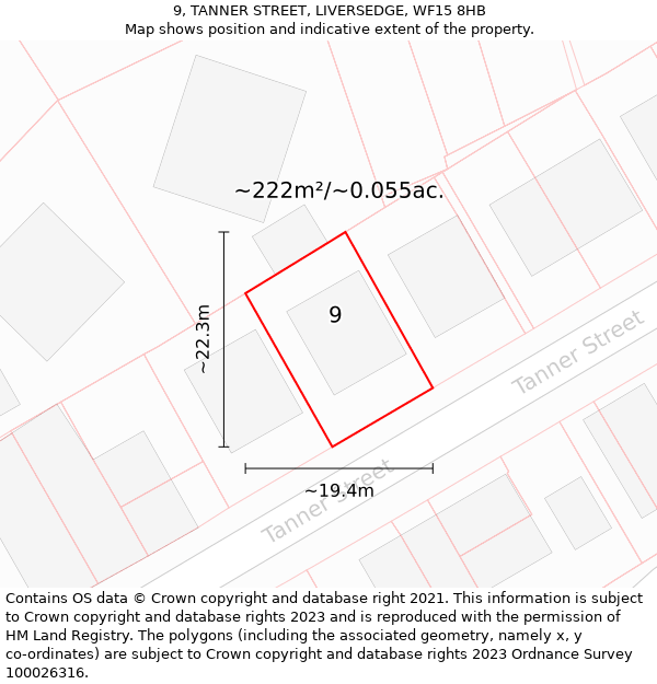 9, TANNER STREET, LIVERSEDGE, WF15 8HB: Plot and title map