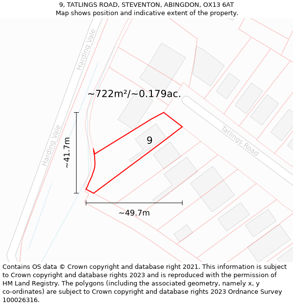 9, TATLINGS ROAD, STEVENTON, ABINGDON, OX13 6AT: Plot and title map