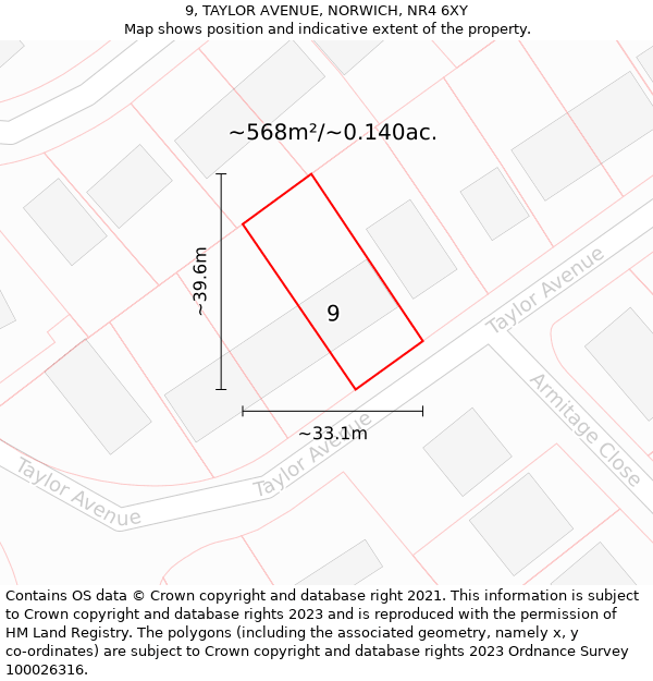 9, TAYLOR AVENUE, NORWICH, NR4 6XY: Plot and title map