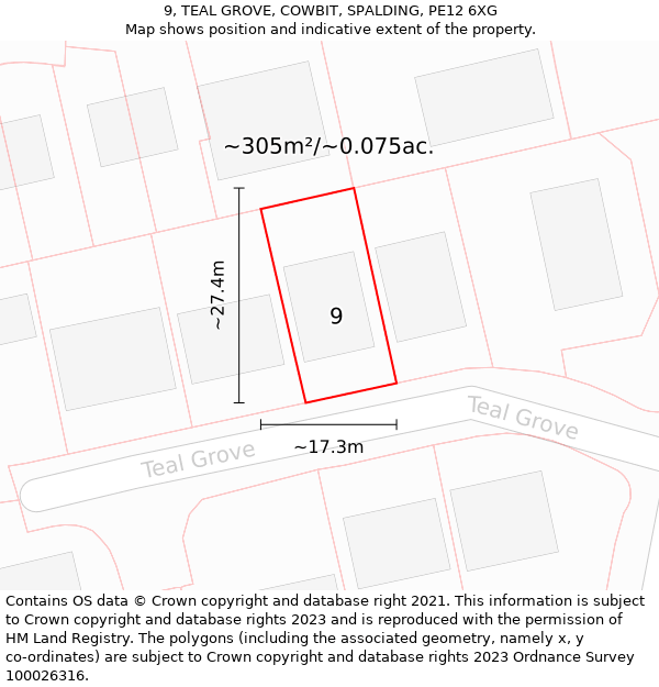 9, TEAL GROVE, COWBIT, SPALDING, PE12 6XG: Plot and title map