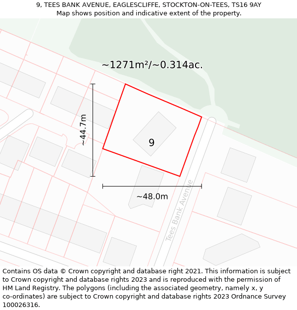 9, TEES BANK AVENUE, EAGLESCLIFFE, STOCKTON-ON-TEES, TS16 9AY: Plot and title map