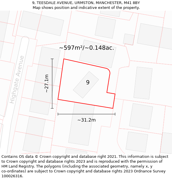 9, TEESDALE AVENUE, URMSTON, MANCHESTER, M41 8BY: Plot and title map