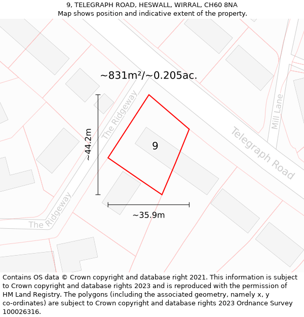 9, TELEGRAPH ROAD, HESWALL, WIRRAL, CH60 8NA: Plot and title map