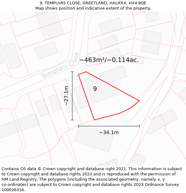 9, TEMPLARS CLOSE, GREETLAND, HALIFAX, HX4 8QE: Plot and title map