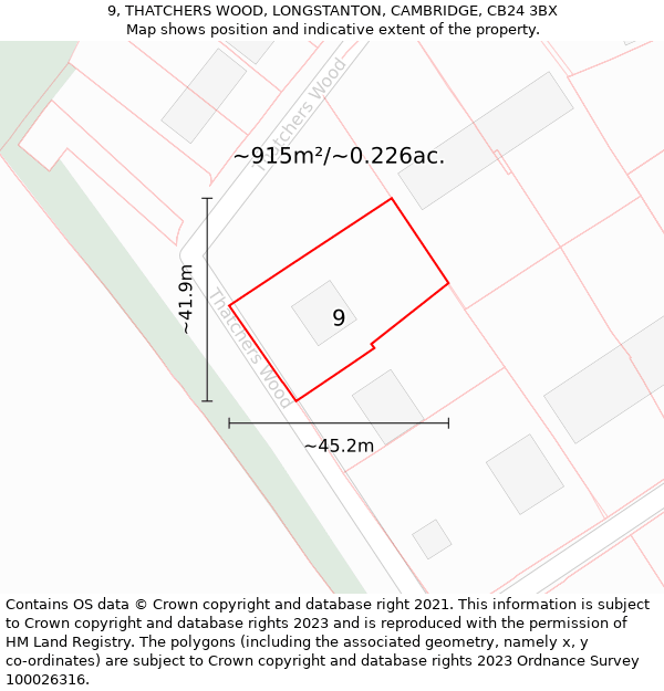 9, THATCHERS WOOD, LONGSTANTON, CAMBRIDGE, CB24 3BX: Plot and title map